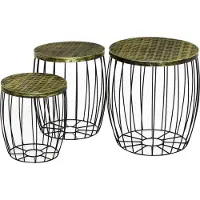 Outsunny 3er-Set Couchtische Beistelltische Retro Metallkorb Drahtkorb Garten Satztisch Gartenmöbel Outdoor Balkon Metall Natur+Schwarz 3 Größen