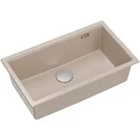 Quadron Spülbecken 1-Becken Spüle | Größe: 70 x 37 x 23,5 cm | LOGAN 110 | Küchenspüle Granitspüle aus GraniteQ mit Siphon | Beige + Stahl PVD