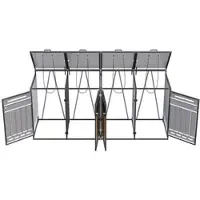 OKWISH Outdoor- Gartenmülleimer mit hydraulischem Deckel Aufbewahrungsschrank mit Schloss und vierflügelige Tür vertikale Holzoptik-Verblendung für den Außenbereich geeignet Schwarz