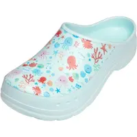 Ladeheid Gartenclogs für Damen Ultraleicht EVA Gemustert Gartenschuhe LA-CA-ComoHappyWoman (Aquablau/Meeresmotiv, 41)