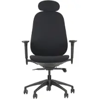 Stema Ergonomischer Bürodrehstuhl LARSTON, Nylon Basis, verstellbare Armlehnen, Kopfstütze und Lordosenstütze, Sitzverlängerung, Schwarz