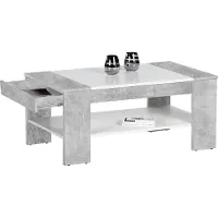 Möbelando Couchtisch Wohnzimmertisch Sofatisch Beistelltisch Kaffeetisch Tisch "Ariela I" Beton/weiß