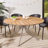 Riess Runder Gartentisch DESIGNO 120cm natur greige Metall WPC Holz-Design In- und Outdoor Esstisch 4 Personen