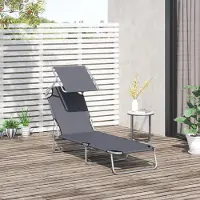 SUGIFT Gartenliege 4-fach verstellbar, Sonnenliege klappbar mit Sonnendach, Wellnessliege bis 120 kg, Strandliege faltbar, Grau, für Balkon, Pool und Camping