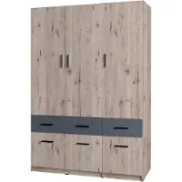 Masseno Drehtürenschrank LUGERN 136/197,6/53,6cm 3-türig Wellington-Eiche