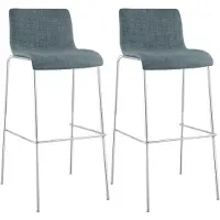 CLP 2er Set Barhocker Hover stapelbar Stoffbezüge Vierfußgestelle bis 150 kg | Farbe blau Gestell Farbe chrom