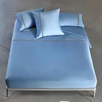 HUGO BOSS Home Satin Bettwäsche Linea 200x200 cm + 2x 80x80 cm | horizon - blau