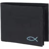 OXMOX Geldbörse New Cryptan RFID Protect Querscheinbörse Freedom Fish Print Cyan Black schwarz