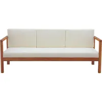 Miliboo - Gartensofa 3-Sitzer Massivholz und beigefarbene Kissen L190 cm AKIS