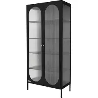 ML-Design Vitrinenschrank 80x175x40 cm Schwarz, Metallschrank aus Stahl im Industriestil, Vitrine mit 5 Ablagen & 2 Türen, Wohnzimmer Hochschrank,