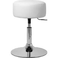 ML-Design Schminkhocker Weiß – Runder Hocker Ø33 cm aus verchromtem Stahl, höhenverstellbar 52–65 cm, drehbar, Polsterhocker mit Kunstlederbezug &