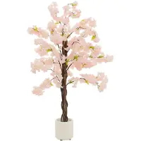ML-Design Künstlicher Kirschblütenbaum 120 cm Rosa, Kunstbaum mit Naturholzstamm im Topf für Innen & Außen
