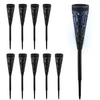 Relaxdays Solarlampe 10er Set, Fackel-Design, Gartenbeleuchtung mit Lichteffekt, H x D: 41 x 7 cm, mit Erdspieß, schwarz