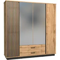 Masseno Schiebetürenschrank KIMA 196,6/205/52cm 4-türig mit Spiegel Eiche Wotan