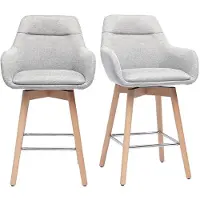 Miliboo - Skandinavische Barhocker mit 360° drehbarem Sitz in hellgrauem Samt-Effekt Stoff und hellem Holz H65 cm (2er-Set) ALESS