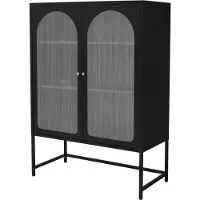 ML-Design Vitrinenschrank 85x120x40 cm Schwarz, Vitrine aus Stahl im Industriestil, mit 3 Ablagen & 2 Türen, Wohnzimmer Metallschrank, Kommode,