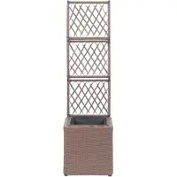 vidaXL Hochbeet mit Rankgitter 1 Topf 30x30x107 cm Poly Rattan Braun