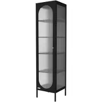 ECD-Germany Vitrinenschrank 42x175x40 cm Schwarz Schmale Vitrine Stahl