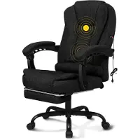 ALFORDSON Ergonomischer Bürostuhl mit Massagefunktion, Fußstütze und 150°-Neigung, Samt-Chefsessel mit SGS-Gasdruckfeder, Schwarz