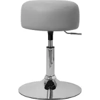 ML-Design Schminkhocker Hellgrau – Runder Hocker Ø33 cm aus verchromtem Stahl, höhenverstellbar 52–65 cm, drehbar, Polsterhocker mit Kunstlederbezug &