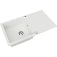 Faizee Home Granitspüle 90x50 cm mit Siphon & Drehexzenter, für 45 cm Schränke, Granitspülen:Weiß