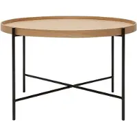 Miliboo - Runder Couchtisch aus hellem Holz und schwarzem Metall D75 cm BASSY