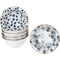 MamboCat 6er Set Totto Müslischalen Ø16cm Steingut Blau Weiß Relief Dessert Salat Bowl