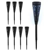 Relaxdays Solarlampe 8er Set, Fackel-Design, Gartenbeleuchtung mit Lichteffekt, H x D: 41 x 7 cm, mit Erdspieß, schwarz