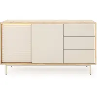 Masseno Kommode KALIMERA 140,1 cm Sideboard mit 3 Schubladen und 2 Türen für Wohnzimmer Schlafzimmer Modern 140,1x40x77,1 cm Eichefarben / Kaschmir