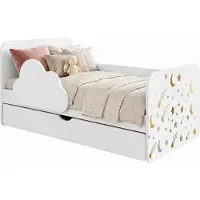 Happy Babies Kinderbett "Wolke" 160x80 cm Weiß | Komplett-Set inkl. Matratze, Schublade & Rausfallschutz | Juniorbett, Goldene Sterne