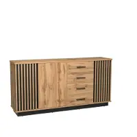 Masseno Kommode KIMA 178,2 cm Sideboard mit 4 Schubladen und 3 Türen für Wohnzimmer Schlafzimmer Modern 178,2x40x88,2 cm Eiche Wotan