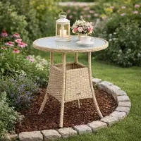 ESTEXO Beistelltisch Tisch Polyrattan Gartentisch Rattan Balkontisch Rund Beige