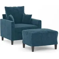 vidaXL Sessel mit Hocker Blau 60 cm Samt