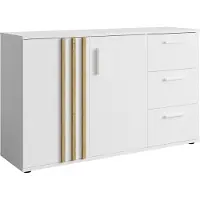 Masseno Kommode TECTONIC 119,8 cm Sideboard mit 3 Schubladen und 2 Türen für Wohnzimmer Schlafzimmer Modern 119,8x35x72,7 cm Weiß