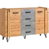 Masseno Kommode BRANDO 135 cm Sideboard mit 4 Schubladen und 2 Türen für Wohnzimmer Schlafzimmer Modern 135x41,3x97 cm Eiche Wotan / Taupe
