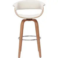 Miliboo - Design-Barhocker drehbar weiß mit hellem Holz H 67 cm OKTAV