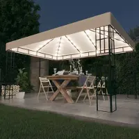 vidaXL Möbel Pavillon mit LED-Lichterkette 3x4 m Cremeweiß - Pavillons & Partyzelte 3070321