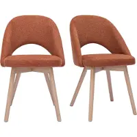 Miliboo - Skandinavische Stühle aus Stoff mit strukturiertem Samteffekt in Rostbraun und hellem Holz (2er-Set) COSETTE