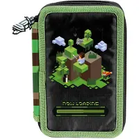 Paso PIXELS XXL Federmäppchen mit 3 Fächern und Zubehör, Dreifach-Federmäppchen, Federmäppchen für jungen