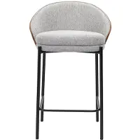 Miliboo - Barhocker aus grauem Samt-Effekt-Stoff, dunklem Holz und Metall, H65 cm (2er-Set) TUCSON