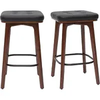 Miliboo - Vintage-Barhocker in Schwarz und dunkles Holz 65 cm (2er-Set) GRAMMA