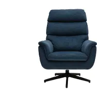 Miliboo - Drehbarer Sessel aus dunkelblauem Chenille-Stoff und schwarzem Metall JONAH