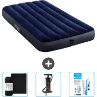 Intex Luftbett – 1 Person – 99 x 191 x 25 cm – Blau – im Lieferumfang enthalten Spannbettuch - Pumpe en Reperaturset