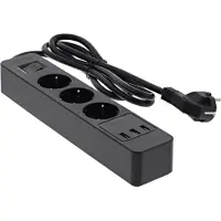 InLine Steckdosenleiste, 3-fach Schutzkontakt, ÜSS und QC3.0, schwarz, 1,5 m, Typ F, 1,5 mm², Schwarz, Kunststoff, 3 AC-Ausgänge