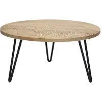 Miliboo - Couchtisch rund strukturiert aus Mangoholz und schwarzem Metall VIBES