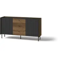 Masseno Kommode KREON 150 cm Sideboard mit 3 Schubladen und 2 Türen für Wohnzimmer Schlafzimmer Modern 150x40x78,6 cm Braun / Schwarz