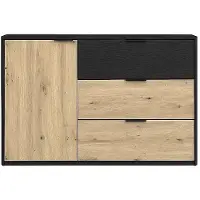 Masseno Kommode LAMON 125 cm Sideboard mit 3 Schubladen und 1 Türen für Wohnzimmer Schlafzimmer Modern 125x36,5x80 cm Graphitfarben / Eiche Artisan