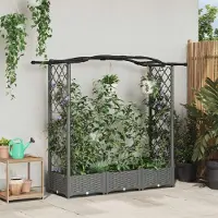 Prolenta Maison Exclusive - Hochbeet mit Rankgitter und Dach Hellgrau 169 x 40 x 123 cm PP