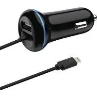 2GO USB-Kfz-Ladegerät 2400mA Lightning + 1x USB 1,4m schwarz