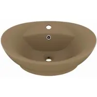 vidaXL Luxus-Waschbecken Überlauf Oval Matt Creme 58,5x39cm Keramik